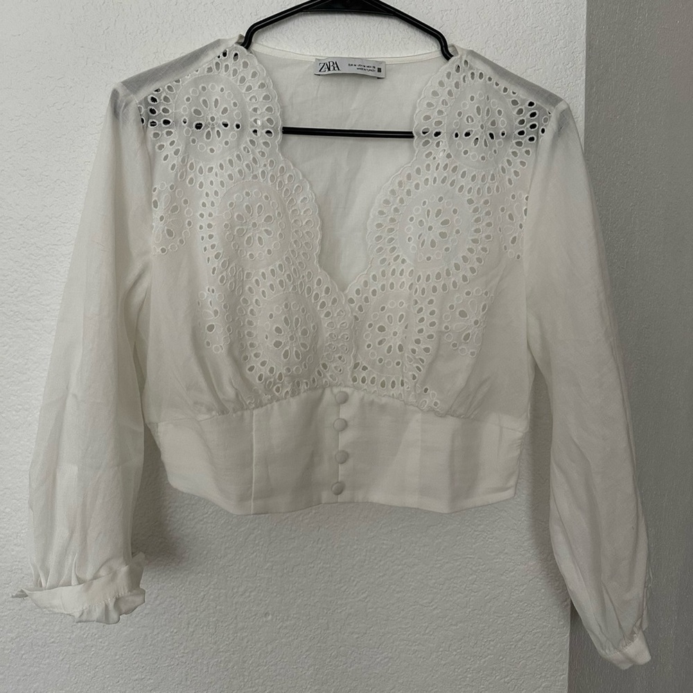 Zara White Eyelet Blouse